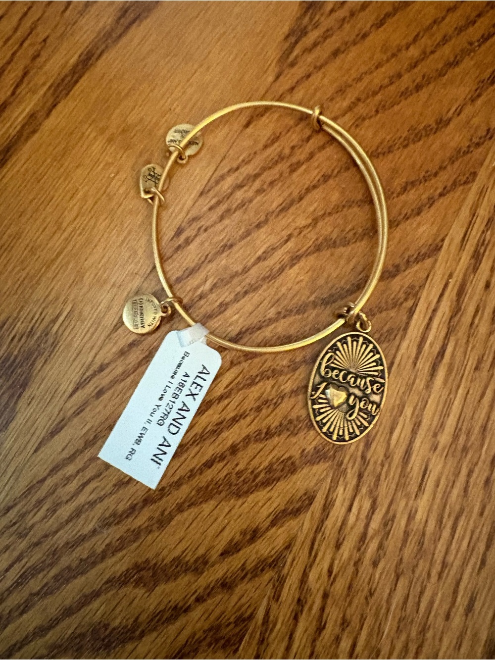 25 NWT Alex and Ani Gold 'Because I Love You' Oval Charm Bangle